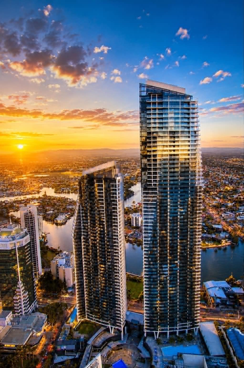 Circle on Cavill towers at sunset